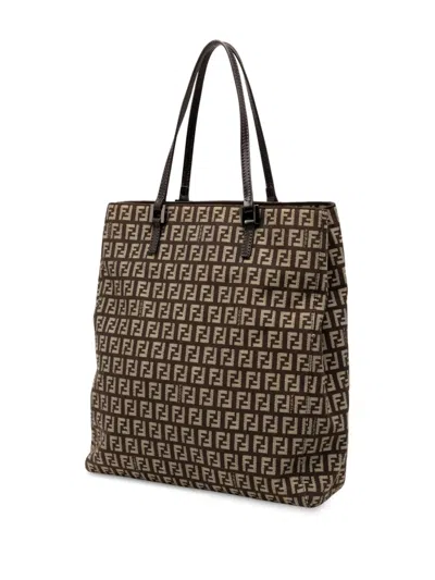 Pre-owned Fendi 2000-2010 Zucchino Canvas Tote Bag In Brown