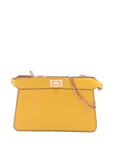 Pre-owned Fendi 2008-2025 Small Nappa Peekaboo Iseeu East West Chain Crossbody Bag In Yellow