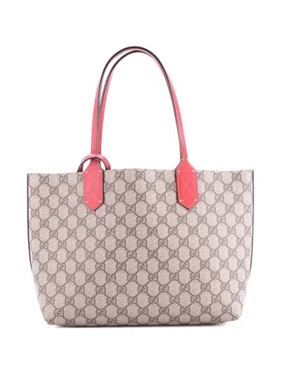 Pre-owned Gucci Reversible Gg Print Leather Small Tote Bag In Neutral
