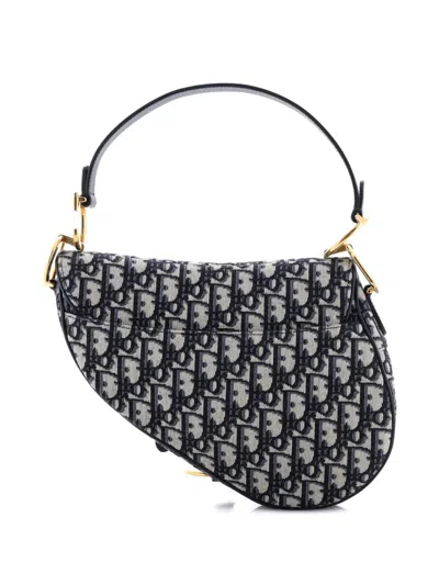 Pre-owned Dior Saddle Handbag With Strap Oblique Canvas Medium Shoulder Bag In Blue