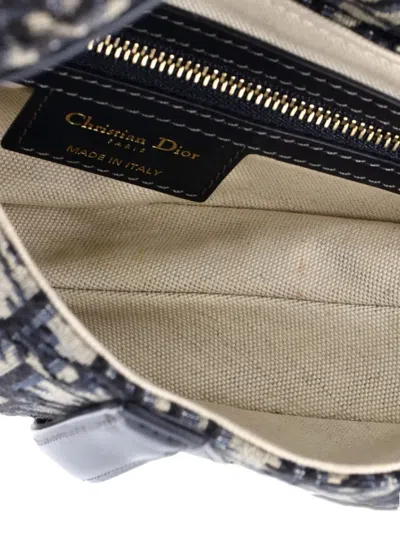Pre-owned Dior Saddle Handbag With Strap Oblique Canvas Medium Shoulder Bag In Blue