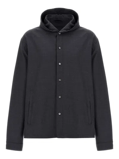 Herno Button-fastening Hooded Jacket In Black