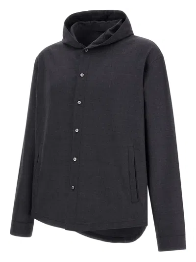 Herno Button-fastening Hooded Jacket In Black
