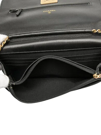Pre-owned Chanel 2019 Lambskin Pyramid Wallet On Chain Crossbody Bag In Black