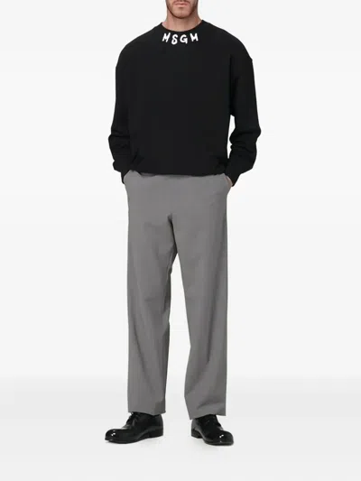 Msgm Logo-patch Trousers In Gray
