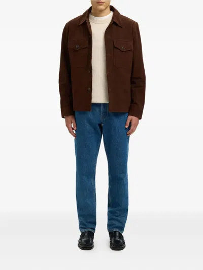 Selected Button-down Long-sleeved Casual Jacket In Brown