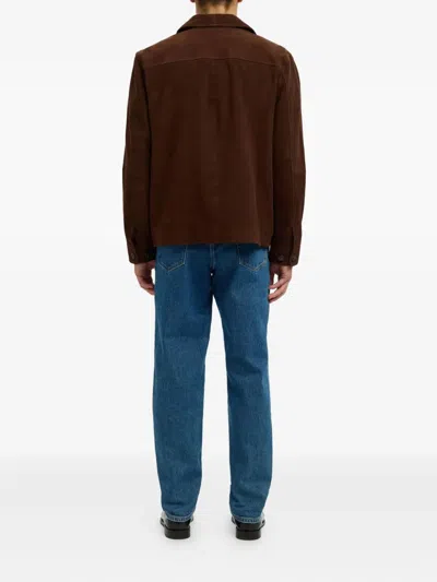 Selected Button-down Long-sleeved Casual Jacket In Brown