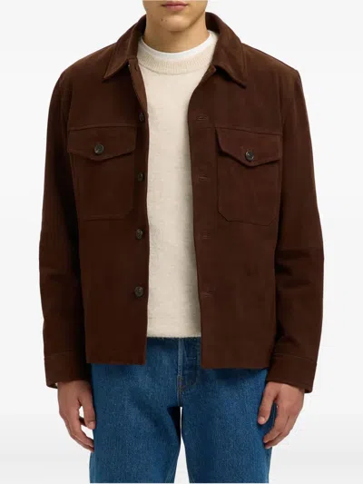 Selected Button-down Long-sleeved Casual Jacket In Brown