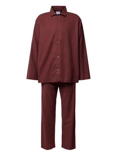 Calvin Klein Button-down Checked Sleepwear Set In Burgundy