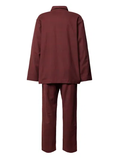 Calvin Klein Button-down Checked Sleepwear Set In Burgundy