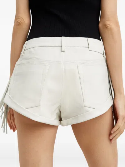 One Teaspoon Chaos Walking Fringed Leather Bandit Shorts In White In White
