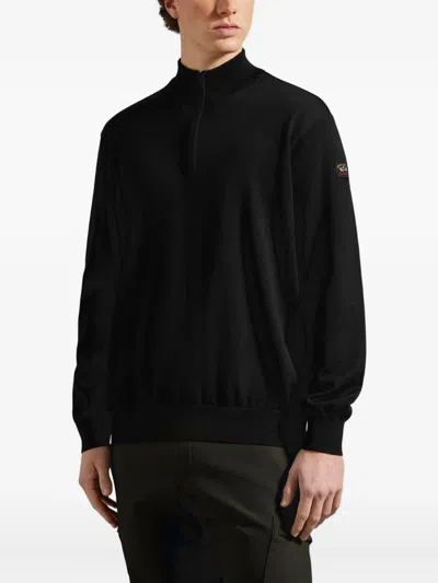 Paul & Shark Half Zip Badge Iconic Knitwear In Black