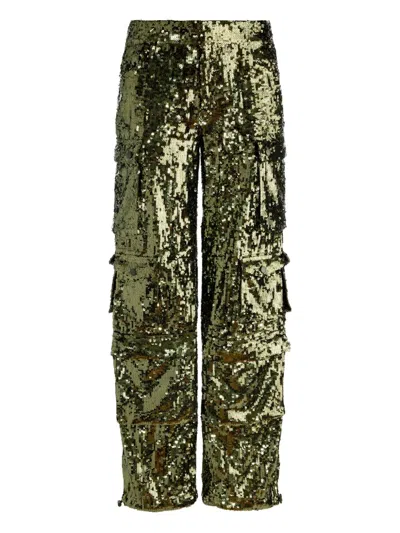 Alice And Olivia Olympia Mr Sequin Baggy Cargo Pants In Green