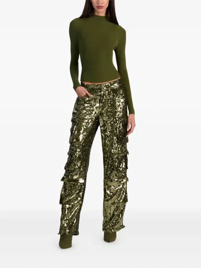 Alice And Olivia Olympia Mr Sequin Baggy Cargo Pants In Green