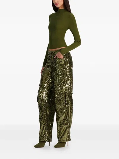 Alice And Olivia Olympia Mr Sequin Baggy Cargo Pants In Green