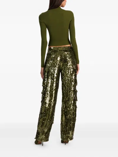 Alice And Olivia Olympia Mr Sequin Baggy Cargo Pants In Green