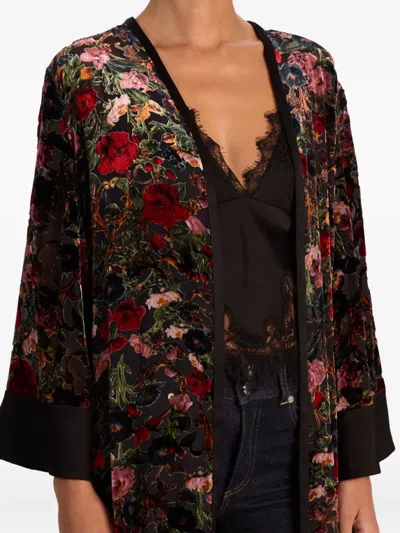 Alice And Olivia Alice + Olivia Floral Belted V-neck Dress In Black