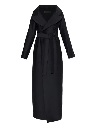 Dsquared2 Virgin Wool Double-breasted Coat In Blue