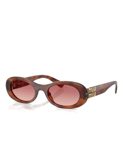 Miu Miu Tortoiseshell-pattern Oval-frame Sunglasses In Brown