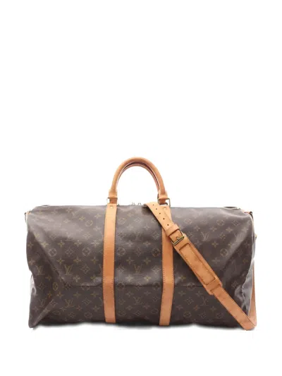 Pre-owned Louis Vuitton Keepall Bandouliere 55 Monogram Boston Bag In Brown
