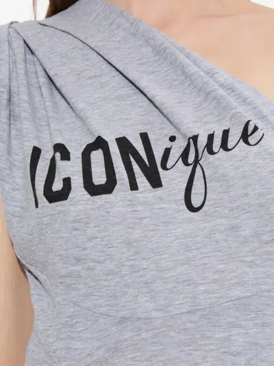 Dsquared2 One-shoulder Graphic-print Top In Gray