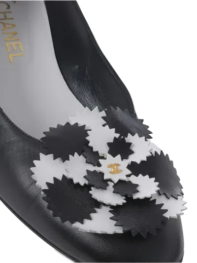 Pre-owned Chanel Camellia Leather Ballet Flats In Black