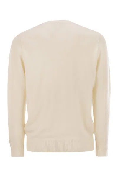 Mc2 Saint Barth Heron - Crew Neck Sweater With Embroidery On The Front In Neutral