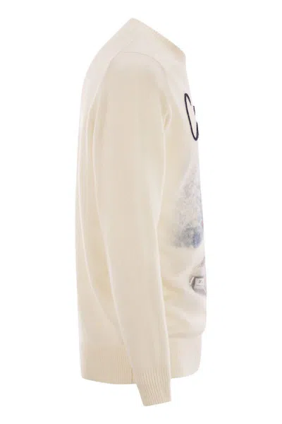 Mc2 Saint Barth Heron - Crew Neck Sweater With Embroidery On The Front In Neutral