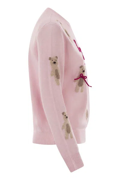 Mc2 Saint Barth Pink Wool Blend New Queen Embroidered Sweater In Pink