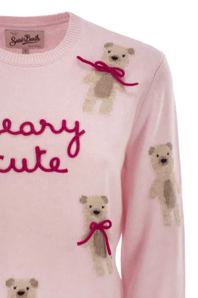 Mc2 Saint Barth Pink Wool Blend New Queen Embroidered Sweater In Pink