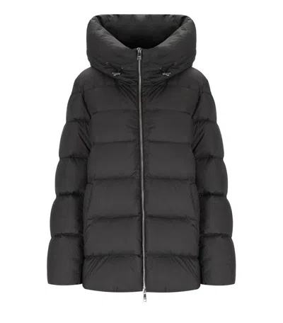 Add High Collar Puffer Coat With Horizontal Quilting In Black
