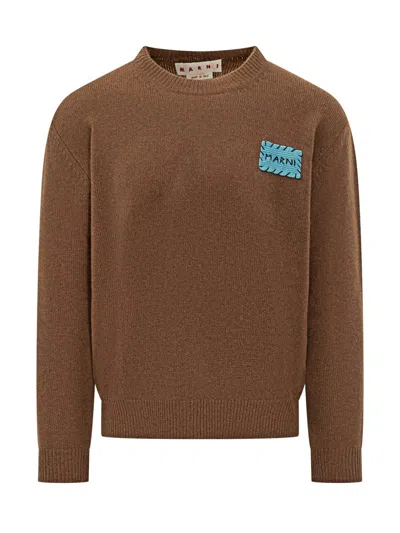 Marni Blue Patch Sweater  In Brown
