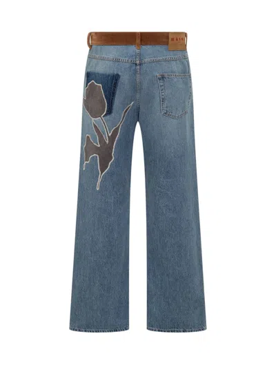 Marni Wide Leg Jeans With Suede Detail In Blue