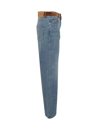 Marni Wide Leg Jeans With Suede Detail In Blue