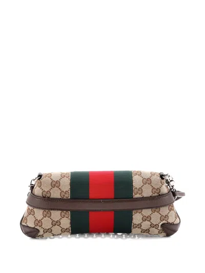 Pre-owned Gucci Horsebit Nm Web Chain Clutch Gg Canvas Small Shoulder Bag In Neutral