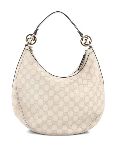 Pre-owned Gucci Twins Ssima Leather Medium Hobo Bag In Neutral