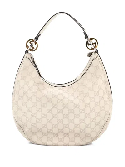 Pre-owned Gucci Twins Ssima Leather Medium Hobo Bag In Neutral