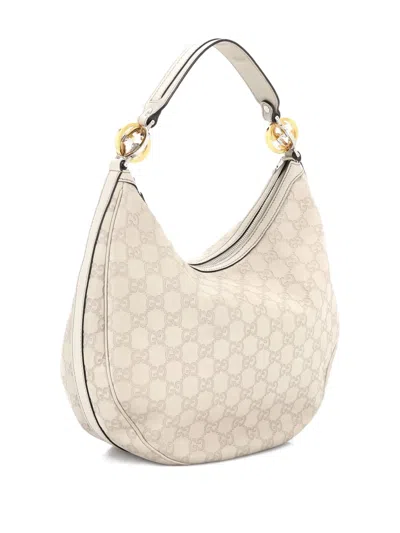 Pre-owned Gucci Twins Ssima Leather Medium Hobo Bag In Neutral