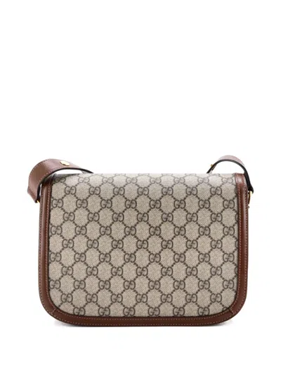 Pre-owned Gucci Horsebit 1955 Shoulder Bag Gg Coated Canvas With Leather Small Crossbody Bag In Neutral
