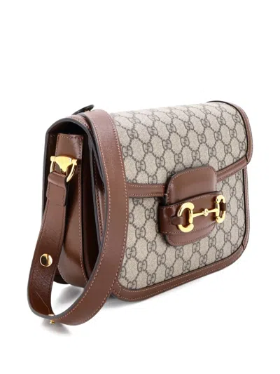 Pre-owned Gucci Horsebit 1955 Shoulder Bag Gg Coated Canvas With Leather Small Crossbody Bag In Neutral