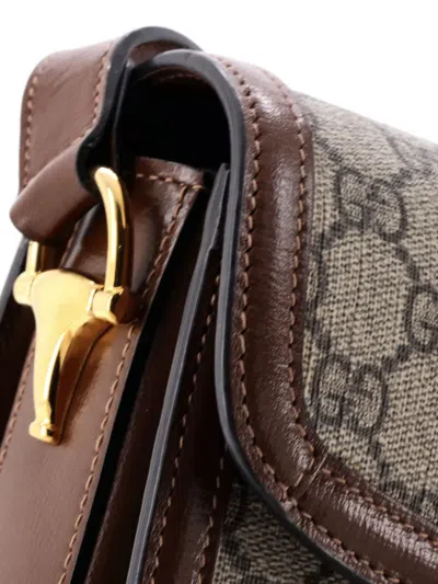 Pre-owned Gucci Horsebit 1955 Shoulder Bag Gg Coated Canvas With Leather Small Crossbody Bag In Neutral