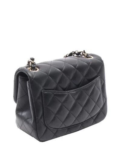 Pre-owned Chanel 2021-2025 Mini Lambskin Square Single Flap Shoulder Bag In Black