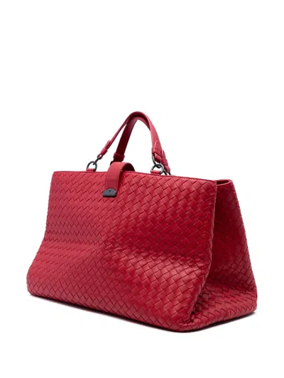 Pre-owned Bottega Veneta 2012-2025 Medium Nappa Intrecciato Roma Satchel In Red