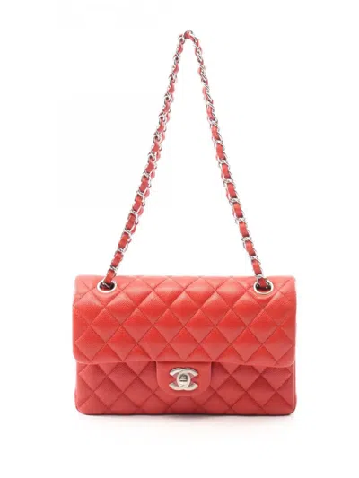 Pre-owned Chanel 2020 Medium Classic Caviar Double Flap Shoulder Bag In Red