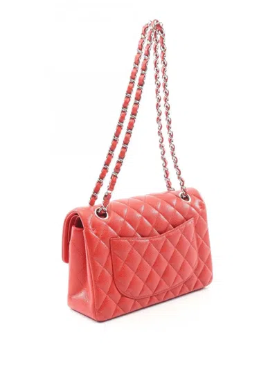 Pre-owned Chanel 2020 Medium Classic Caviar Double Flap Shoulder Bag In Red