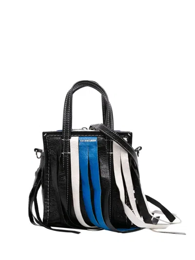 Pre-owned Balenciaga 2018 Xxs Lambskin Fringe Bazar Shopper Satchel In Black