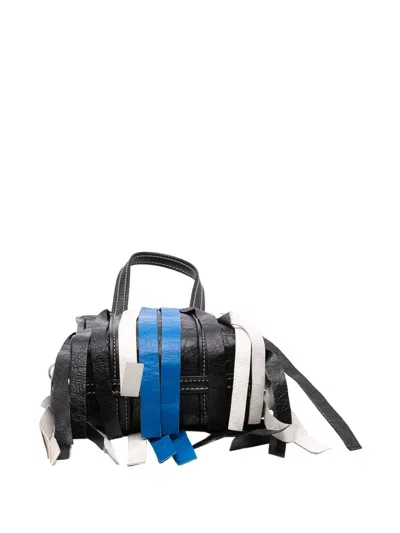 Pre-owned Balenciaga 2018 Xxs Lambskin Fringe Bazar Shopper Satchel In Black