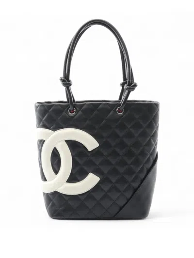 Pre-owned Chanel 2003-2004 Medium Cambon Ligne Tote Bag In Black