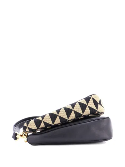 Pre-owned Prada Double Symbole Triangle Bag Leather And Jacquard Mini Shoulder Bag In Black