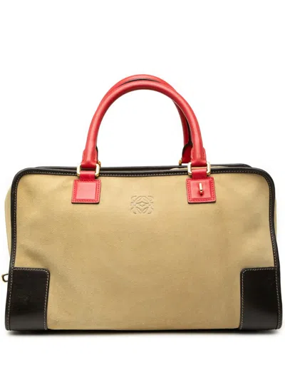Pre-owned Loewe 2011 Tricolor Suede Amazona 36 Handbag In Brown